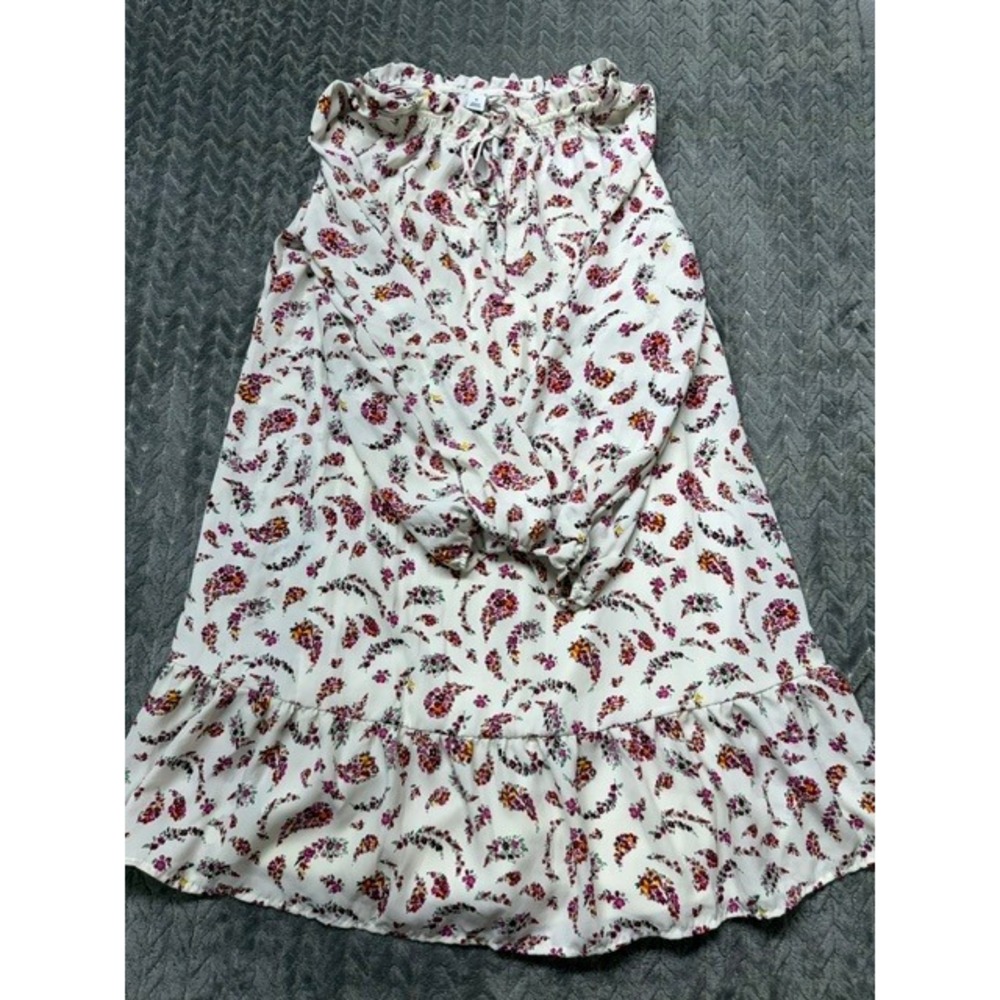 Old Navy Womens Paisley Floral Ruffle Neck Tiered Dress White Pink Size M 0659